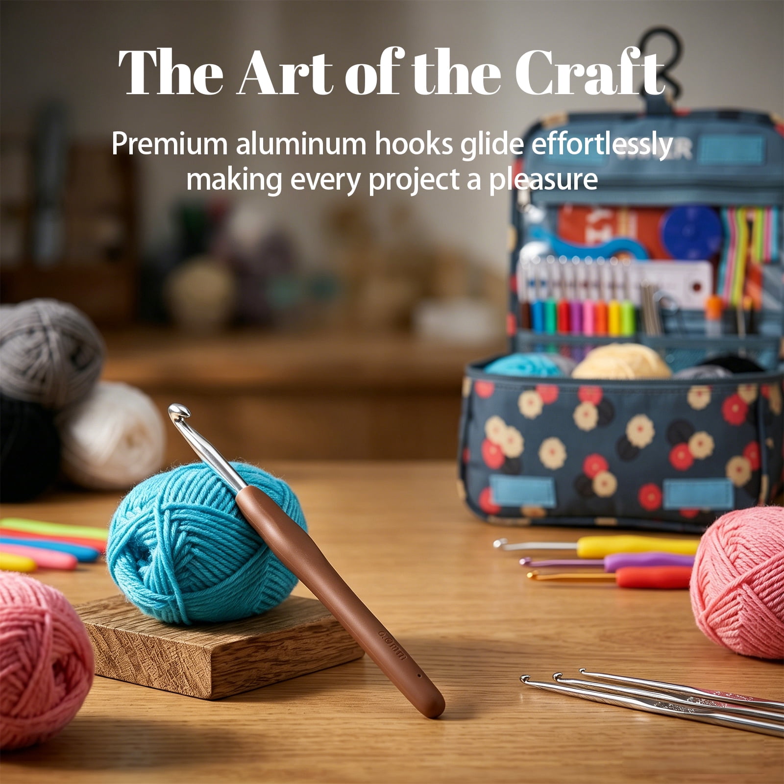 130Piece Set with Yarn,Complete Crochet Kit for Beginners,Ergonomic Hooks,and Accessories,Includes Hangable Storage Bag