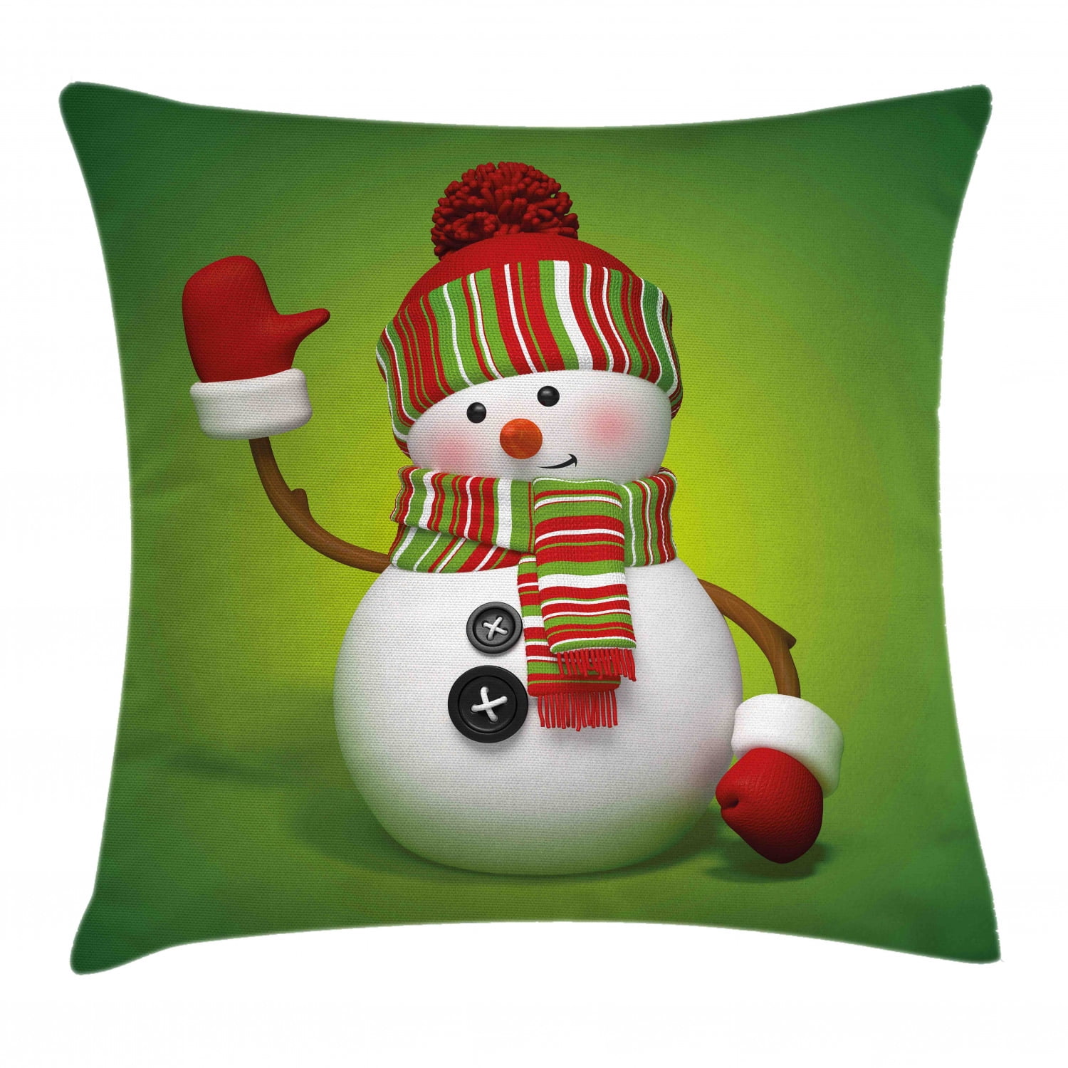 Snowman Throw Pillow Cushion Cover, 3D Style Fun Character Greeting