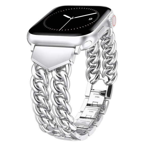 Wearlizer Stainless Steel Chain Watch Band Compatible with Apple Watch Bands Women Interlocking Ring Design Adjustable Bracelet for 38/40/41/42/44/45/46/49mm