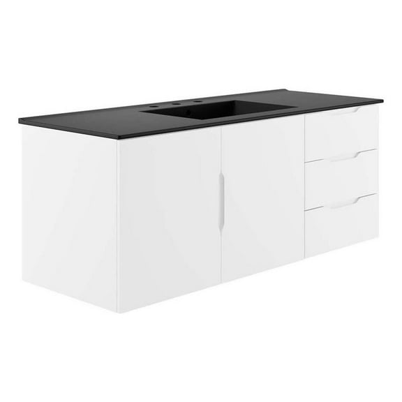Pemberly Row Modern Wood Single Sink Bathroom Vanity in White/Black