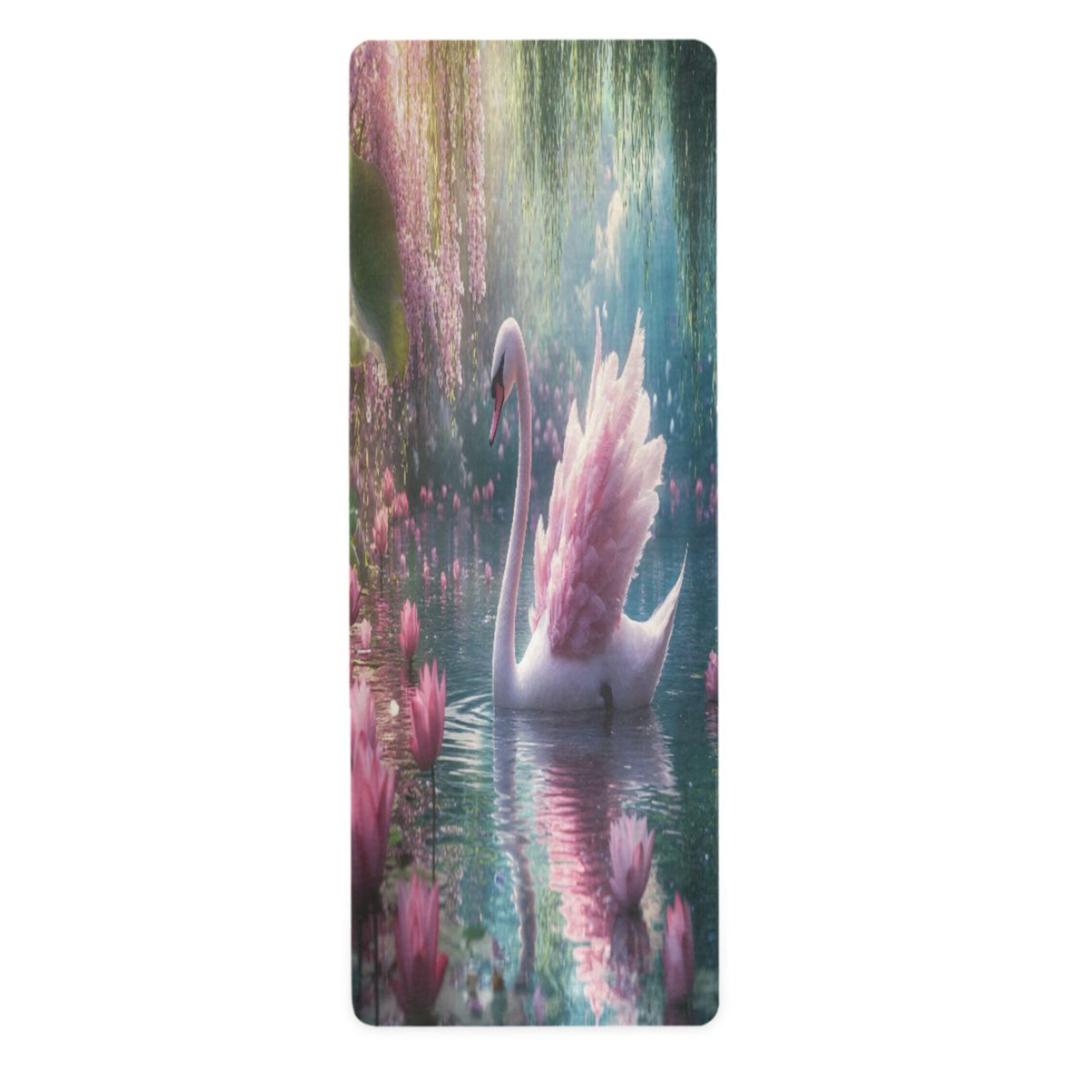BZSMCE Yoga Mat Women Swan Swimming Among Lotus Flowers Fitness Mat