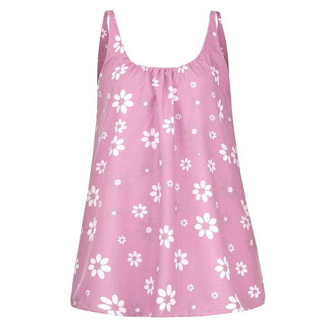 HUANBAI Débardeur Sans Manches Col Rond Blouses à Fleurs Hauts Imprimés Tee Camisole Blouse pour Femmes