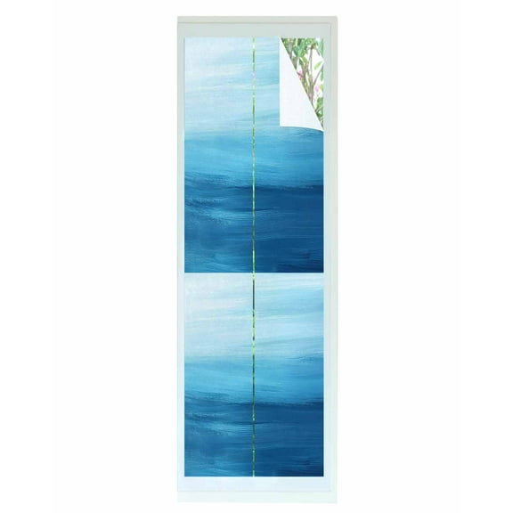 Window Privacy Film Blue Ocean Waves Stained Glass Window Film Decorative Sun Block Window Cover Stripe Ombre Coastal Window Clings Static Adhesive Sticker for Bathroom 23.6"x78.7"