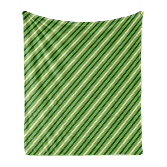 Geometric Soft Flannel Fleece Throw Blanket, Traditional Irish Striped Pattern Happy St. Patrick's Day Theme, Cozy Plush for Indoor and Outdoor Use, 60" x 80", Lime Green Dark Green, by Ambesonne