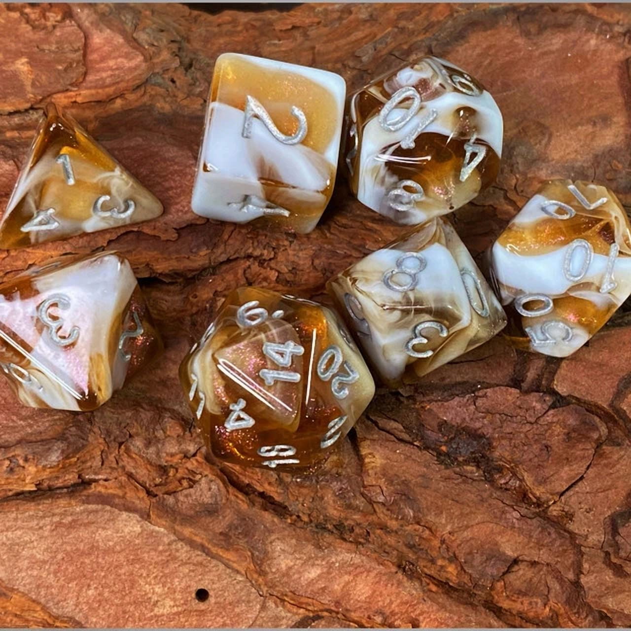 PRIME- Sage’S Shards – Brown/White Glitter Acrylic Polyhedral Dice Set Dungeons Dragons