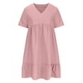 thumbnail image 6 of NXMZXB Plus Size Womens Summer Dresses Loose Fit Casual Midi Swing Dress Short Sleeve V Neck Ruffle Tiered Layered A-Line Flowy Beach Sundress 2025 Vacation Outfits Pink XXXL, 6 of 10