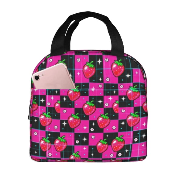 Strawberry Lunch Bag Insulated Lunchbox Reusable Cooler Lunch Boxes Tote Box Reusable Lunch Bags For Women For Gifts Office Picnic Travel Beach