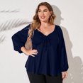 thumbnail image 2 of Plus Size Tops For Women Lantern Sleeve V Neck High Waist Blouse Shirt, 2 of 5