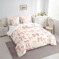 thumbnail image 3 of jejeloiu Ribbon Bowknot Print 7pcs Bedding Comforter Set,Pink Beige Queen Bedding Sets For Kids Reversible, 3 of 8