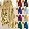 thumbnail image 2 of Yuanlook Womens Casual Loose Fit Palazzo Metallic Pants Elastic High Waist Lounge Long Wide Leg Trousers with Pocket Size S-XXL, 2 of 8