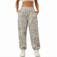 thumbnail image 2 of Large size Camo Maple Leaf Women Sweatpants Leaf Print Contrast Color Elastic Waistband Casual Pull On Athletic Pants (Size:S-XL), 2 of 4