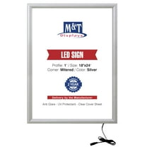 M&T Displays Buy Max LEDbox LED Light Poster Frame 18x24 Inch Silver 1" Aluminum Profile Front Loading Wall Mounting Photo Picture Advertisement Sign Holder Mitered Corner Anti Glare Cover