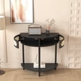 thumbnail image 5 of Oufan Unique Half Moon Design End Table with Sliding Rattan Door,Elegant Semi-circle Entryway Console Table with 2 Rattan Storage Cabinet and Bottom Shelf for Living room, Bedroom, Study, Hallway, 5 of 9