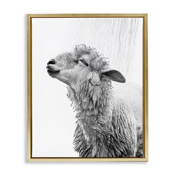 Stupell Industries Modern Sheep Bathroom Splash Gold Floating Frame Canvas Art, 17 x 21, by Annalisa Latella