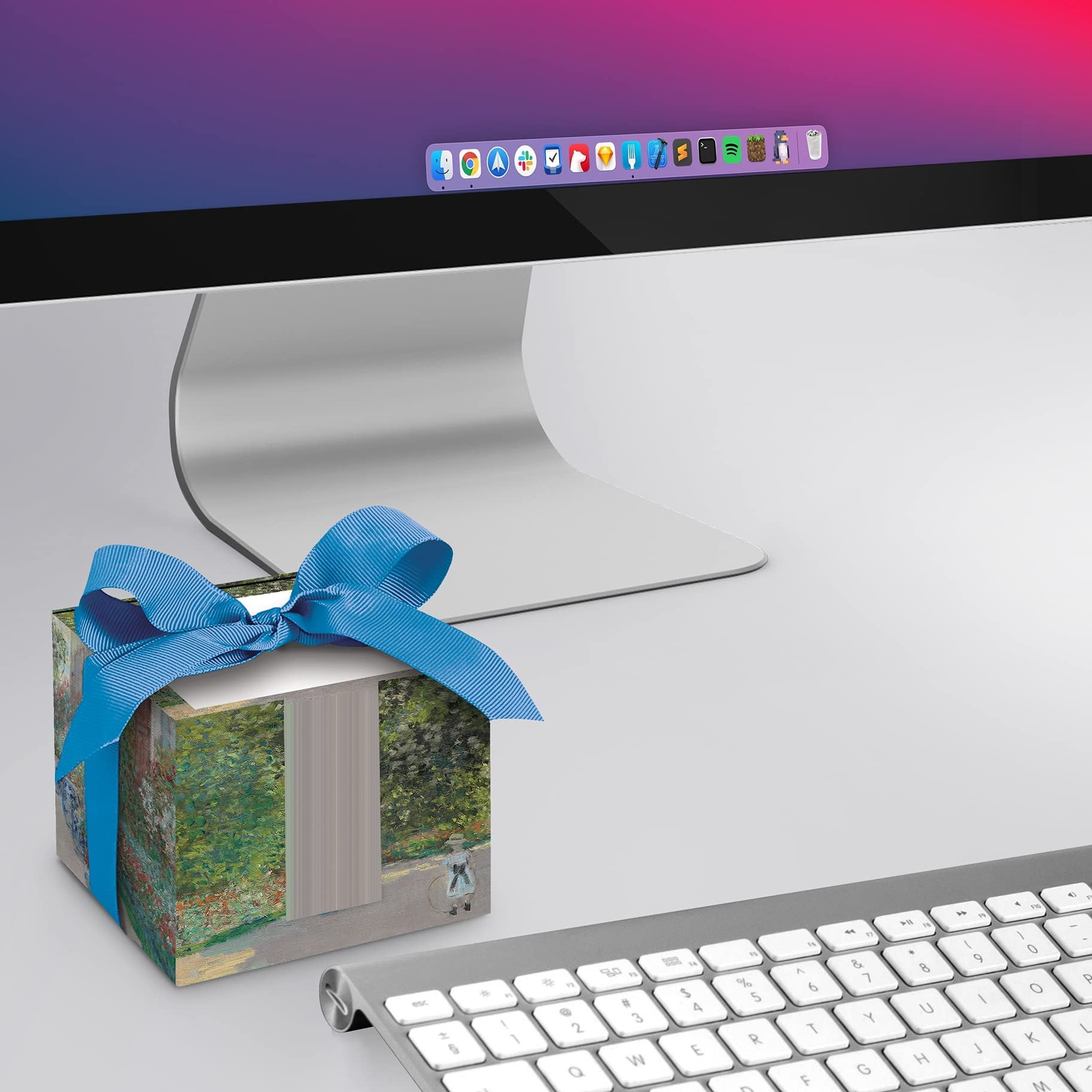 Decorative Fine Art Non-Stick Note Cube Paper Pad 4-Inch, 700 Sheets  Memo Cube with Thick Pages, Matching Ribbon, Beautiful Desk Display Box Monet Artists House