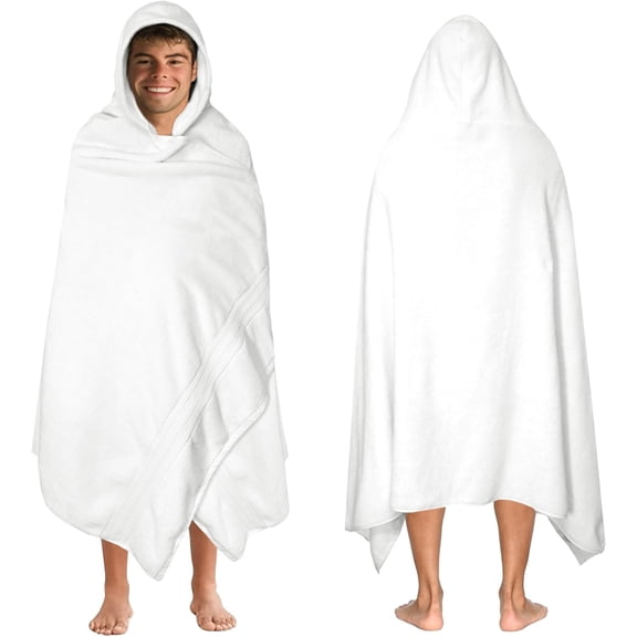 Giant Hooded Towel -   35 x 70 - Heavyweight 600 GSM Towel with Hood for Adults -   Ringspun Terry Pool Beach Bath Sheet Wrap - Soft Plush Absorbent - White