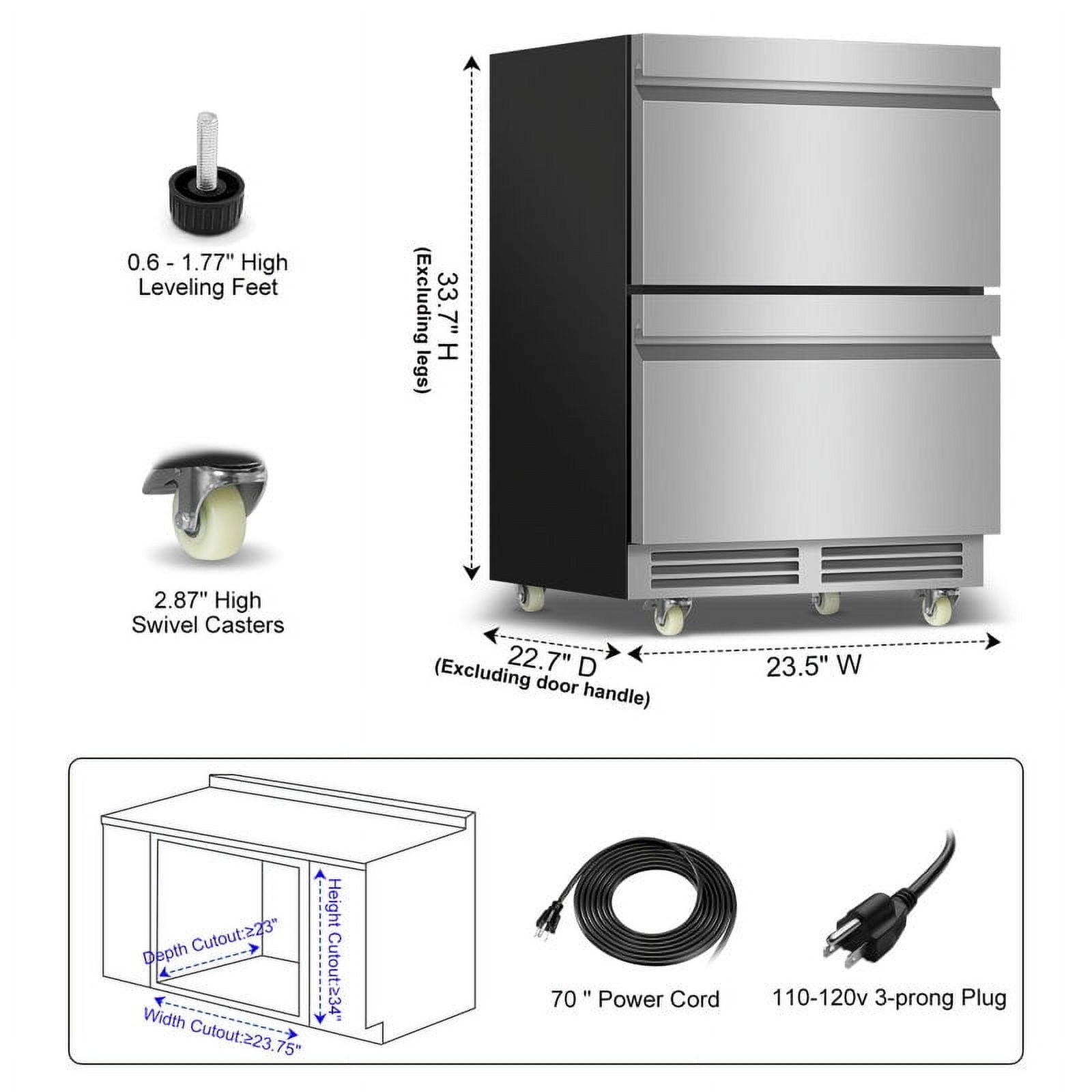 Nipus 24 in 160 Can Drawer Beverage refrigerator,5.2 cu.ft.Dual Zone,Under Counter Built-In Stainless Steel for Home & Commercial Use