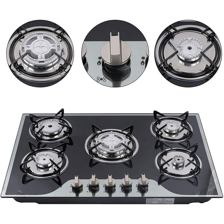Miumaeov Marine RV G-a-s Stove 2-Burner with Glass Cover Three-dimensional  Air Intake Structure Mixed Air Intake System Exquisite Tempered Glass Panel