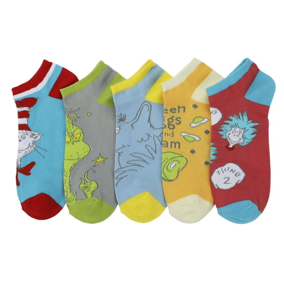 Dr. Seuss Character Art Women's 5-Pair Ankle Socks-OSFA