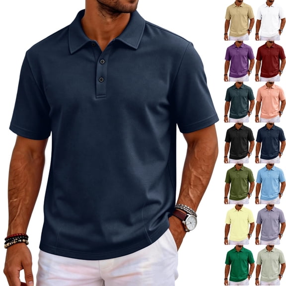 Zimjoy Men's Golf Polo Shirts Moisture Wicking Quick Dry Performance Short Sleeve Business Casual Shirt Stretch Athletic Fit Golf Polo Navy L