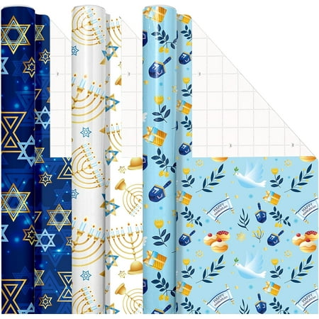 30 Pcs Hanukkah Party Supplies Kit Wrapping Paper Gift Tags Bows Rolls Ribbon for Hanukkah Gifts, Decorations