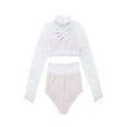 thumbnail image 4 of iiniim Kid Girls 2Pcs Lace Long Sleeve Crop Top with Booty Short Briefs Ballet Dancing Performance Costume, 4 of 7