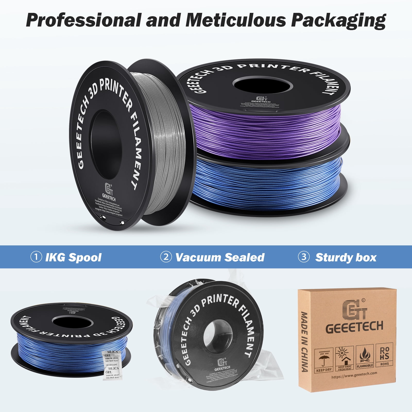 Geeetech PLA 3D Printer Filament, 1.75mm 1KG (2.2lbs) Spool, Dimensional Accuracy +/- 0.03 mm, 3D Printing Glitter Material Filament,Fit for Most FDM 3D Printers (blue)