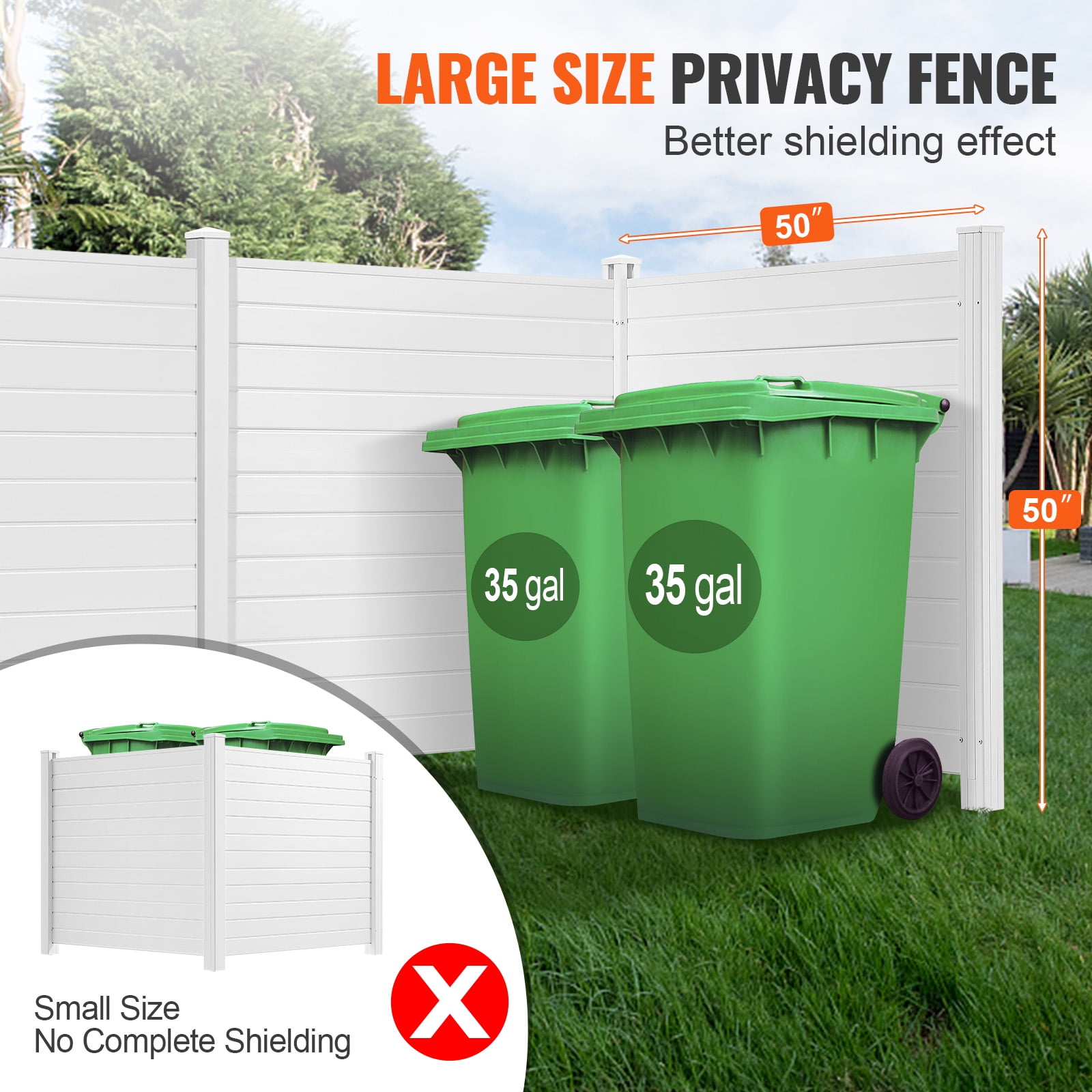 KFFKFF Vinyl Privacy Fence 50" W x 50" H 3-Panel PVC Outdoor Privacy Screens, Air Conditioner Fence Panels Trash Can Fence Pool Equipment Enclosure for Garden, Patio