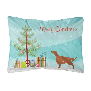 Irish Setter Merry Christmas Tree Canvas Fabric Decorative Pillow