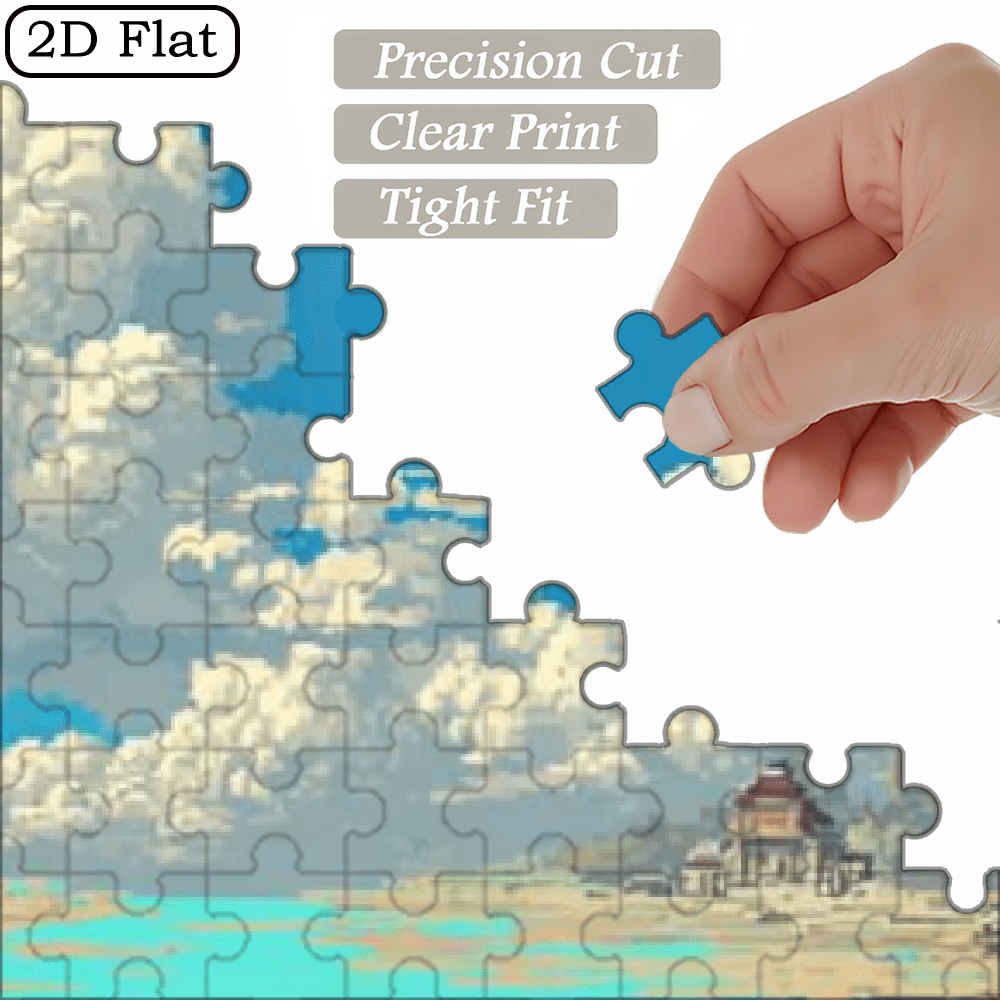 A Box of (1000pcs) Puzzles, with Seaside Immortal Gate Design, High Difficulty, Suitable, Family Entertainment, Home Decoration. 29.4*19.6 in