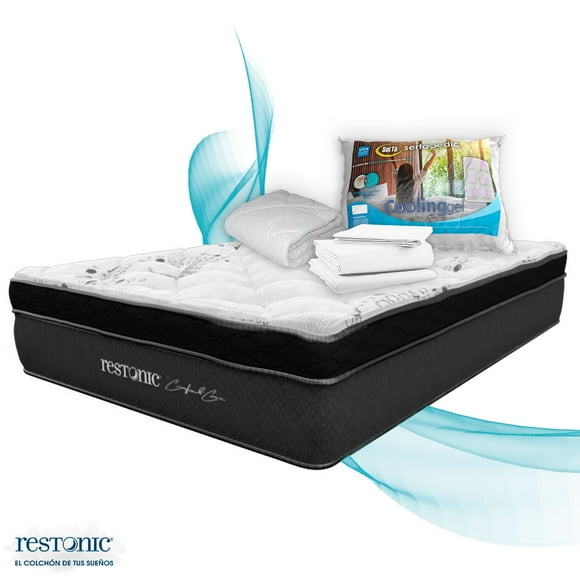 Colchón Queen Size Elegance Comfort + Protector + Sábana + Almohada Serta Memory Foam Restonic Anti-estrés Residencial