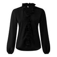 thumbnail image 3 of ZOHIUM Summer Blouse Womens Summer Ruffle V Neck Long Sleeve Solid Print Casual Dressy T Shirt Top Clothes Travel Outfits for Women Summer Tops (Black,XXL), 3 of 5