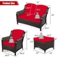 thumbnail image 4 of Costway 5PCS Patio Rattan Furniture Set Loveseat Sofa Ottoman W/Red Cushion, 4 of 12