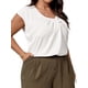 thumbnail image 3 of Blusa de Oficina Plisada con Cuello Redondo y Mangas para Mujer, Talla Grande Crema XL, 3 of 9