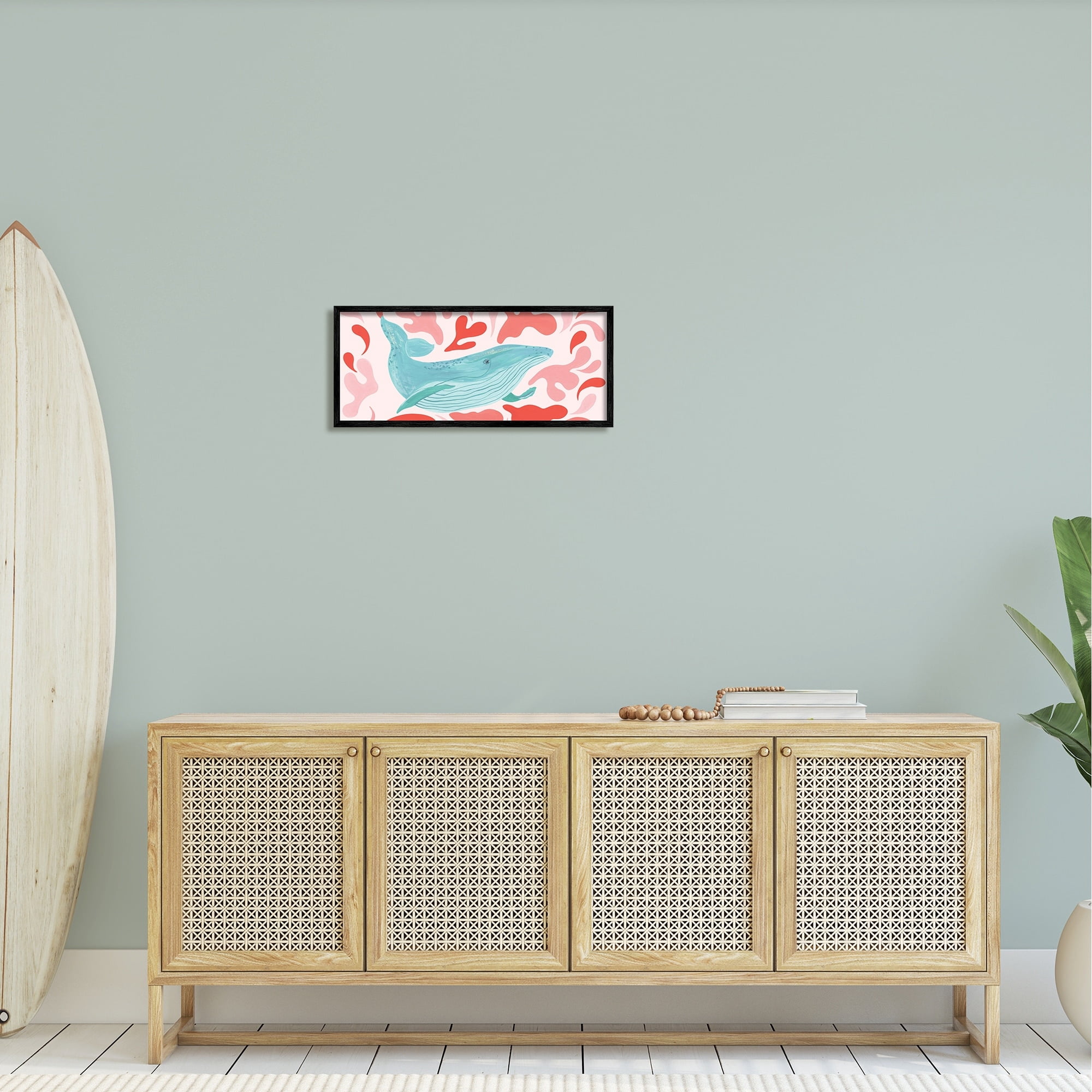 Stupell Industries Nautical Whale Pink Abstract Shapes Pattern Graphic Art Black Framed Art Print Wall Art, Design by Aralma