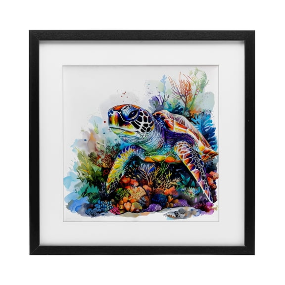 Stupell Industries Bohemian Coral Sanctuary Sea Turtle Black Framed Print Under Glass, 13 x 13, by LSR Design Studio