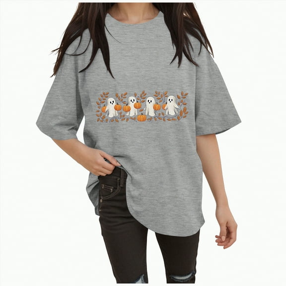 Godom Halloween T-Shirt for Women Cute Ghost Graphic Tee Short Sleeve Casual Fall Tops