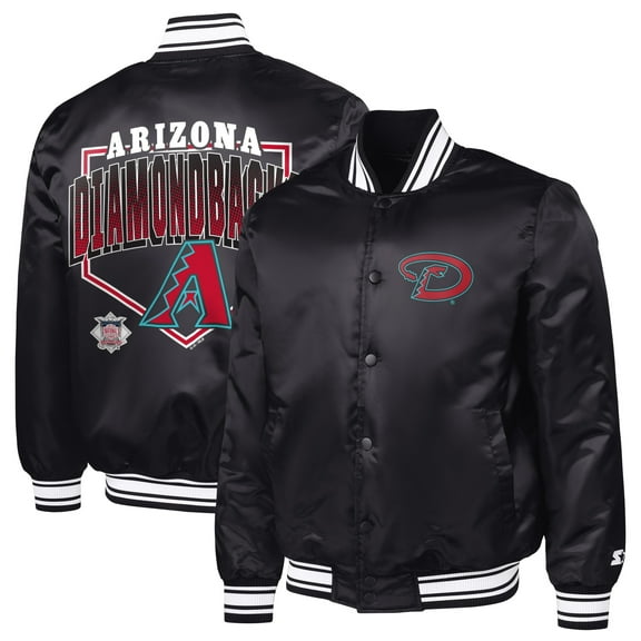 Men's Starter Black Arizona Diamondbacks Home Plate Printed Graphic Satin Full-Snap Varsity Jacket