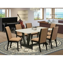 East West Furniture V626LA147-7 7-Piece Amazing Dining Table Set a Great Linen White Kitchen Rectangular Table Top and 6 Stunning Linen Fabric Dining Chairs with Stylish Chair Back, Wire Brushed...