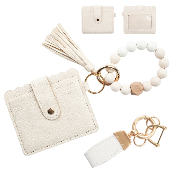 Jimin Wristlet Wallets for Women, Wallet Wristlet for Keys, Leather Car Key Ring Bracelet, Beaded Keychain Wallet Strap, Card Holder Slim RFID with Zipper Pocket and ID Window