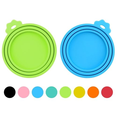 2 Pack Pet Food Can Covers,Silicone Universal Can Lids for Dog & Cat Food,BPA Free,One Fit Most Standard Size Can Lids Top Green/Blue