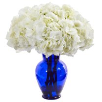 Nearly Natural Hydrangea Artificial Arrangement in Blue Vase, White