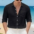 thumbnail image 4 of Men's Linen Shirt Long Sleeve Button Down Casual Lightweight Shirts Stylish Solid Color Loose Blouses with Pocket (S, Black), 4 of 7