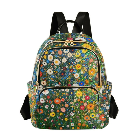 FORMRS Mini Backpack Purse for Women Quilted Travel Daypack Casual Shoulder Bag, Green Floral Garden