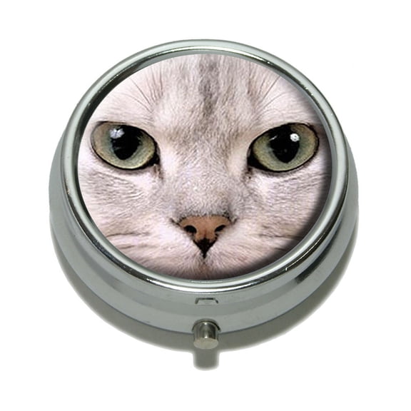 White Cat Green Eyes Pill Box