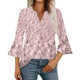 thumbnail image 2 of Women's Long Sleeve T-shirt 3/4 Length Sleeve Womens Tops V Neck Spring Shirts 2025 Petal Bell Sleeve Plus Size Boho Ethnic Style Tee Shirts,Pink Women's Long sleeve T-shirt XXXL, 2 of 6