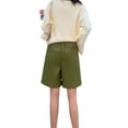 thumbnail image 3 of Women High Waist Faux Leather Booty Shorts Wide Leg Loose PU Leather Bermuda Casual Shorts with Pockets, 3 of 9