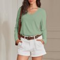 thumbnail image 7 of Garbnen Women's Long Sleeve Shirt Fitted Green Basic V Neck Tops for Women Casual Dressy Spring Summer Womens Blouse, 7 of 7