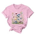 thumbnail image 2 of Giftesty Blouses for Women Dressy Casual Women Mother's Day Gift Mom Flower Print Short Sleeve Round Neck T-shirt Pattern Top, 2 of 7