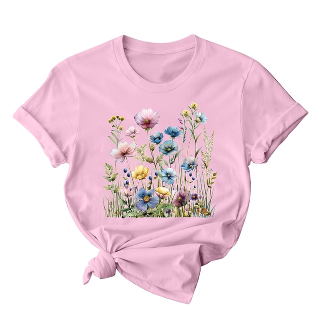 RKSTN Hauts d'Été pour Femmes 2024 Décontractés Coupe Ample Polyvalents T-Shirts Graphiques Mode à Imprimé Floral Respirants Manches Courtes Col Rond T-shirt Blouses, Cadeaux de la Fête des Mères